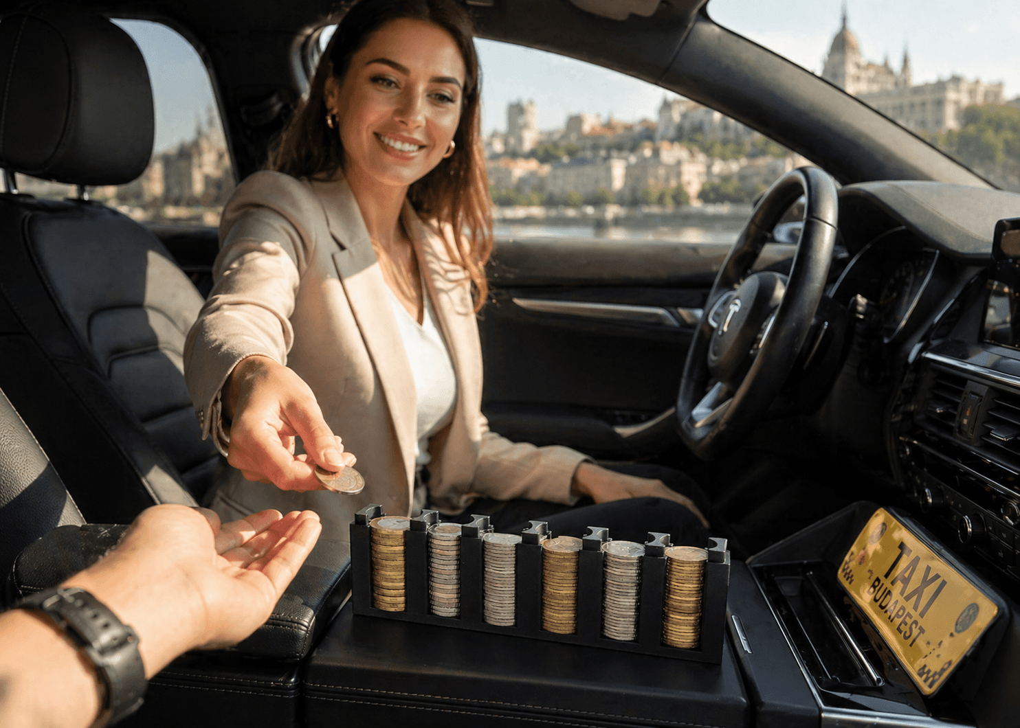 autós aprótartó középkonzolban forint érmékkel taxis fizetés visszaadás egyszerűen coin holder